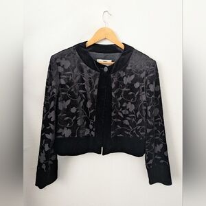 Nygård Petite Vintage Velvet Burnout Cropped Jacket - Black Floral Devoré - 12P
